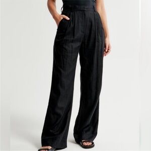 abercrombie & fitch linen-blend wide leg trousers